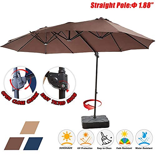 Festival Depot 14.4 ft Outdoor Patio Double-Sided Umbrella Large Hanging Twin Market Ventilation Cantilever Aluminum Offset with Steel Pole Handle Crank