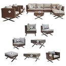 Festival Depot 10Pc Outdoor Furniture Patio Conversation Set Sectional Corner Sofa Chairs with X Shaped Metal Leg All Weather Brown Rattan Wicker Ottoman Side Coffee Table with Grey Seat Back Cushions