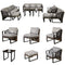 Festival Depot 12Pc Outdoor Furniture Patio Conversation Set Sectional Sofa Chairs All Weather Wicker Ottoman Metal Frame Slatted Side Coffee Table with Thick Grey Seat Back Cushions Without Pillows
