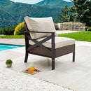 Festival Depot Outdoor Patio Bistro Dining Chair Right Armrest Sofa with X-Shaped Armrest Chair Wicker Rattan with Thick Soft Cushion with Steel Frames for Garden Yard Poolside