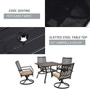 Festival Depot Patio Dining Set 5-Piece Outdoor Metal Furniture Set, 4 Swivel Chairs and 1 Square Dining Table with 1.61" Umbrella Hole for Porch Lawn Garden Balcony Pool Backyard, Black