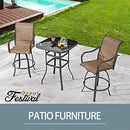 Festival Depot 3pcs Patio Set Bar Height Stools Bistro Swivel Chairs and Square Tempered Glass Top Table Outdoor Furniture