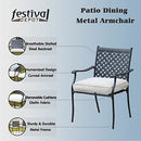 Festival Depot 8-Piece Outdoor Patio Furniture Outdoor Wrought Iron Dining Chairs Set for Porch Lawn Garden Balcony Pool Backyard with Arms and Cushions (8Pcs, Beige)