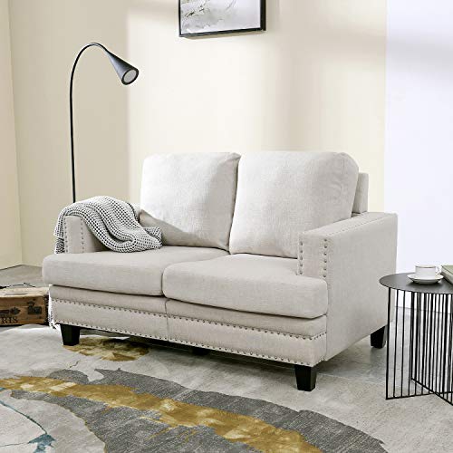 Festival Depot 1 Piece Indoor Modern Fabric Furniture Accent Arm Sofa Loveseat for Living Room Bedroom with Thick Cushion and Deep Seat, 52.7" x 31.5" x 35"
