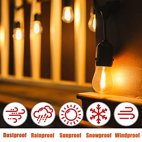 Sports Festival 54 FT Patio String Lights with Shatterproof Plastic S14 LED Bulbs 15 Sockets UL Listed Heavy-Duty Commercial Grade Outdoor String Lights for Porch Garden Yard - Warm White