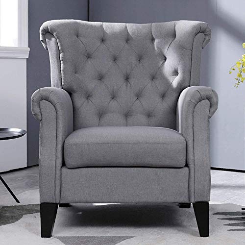 Festival Depot 1 Piece Indoor Modern Fabric Furniture Accent Arm Chair Single Sofa for Living Room Bedroom with Hand-Crafted Button Tufting Details and Thick Cushions,29.3" x 28.7" x 39.6"