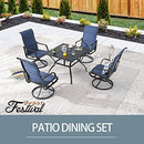 Festival Depot 5-Piece Patio Dining Sets Outdoor Furniture with Round Swivel Chairs Deck Table High Textilene Back and Metal Frame for Backyard Porch Lawn Garden