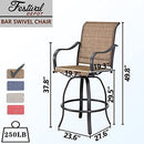 Festival Depot 3-Piece Bar Bistro Patio Outdoor Dining Furniture Sets High Stools 360å¡ Swivel Chairs with Slatted Steel Curved Armrest Square Coffee Side Table Tempered Glass Desktop