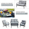 Festival Depot 4 pc Conversation Set Patio Outdoor ArmChairs Loveseat Set with Coffee Table Fabric Metal Frame Furniture Garden Bistro Seating Thick Soft Cushions