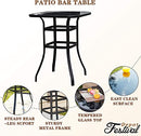 Festival Depot 3-Piece Bar Bistro Patio Outdoor Dining Furniture Sets High Stools 360å¡ Swivel Chairs with Slatted Steel Curved Armrest Square Coffee Side Table Tempered Glass Desktop