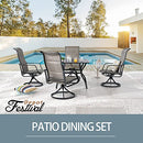 Festival Depot 5-Piece Patio Dining Sets Outdoor Furniture with Round Swivel Chairs Deck Table High Textilene Back and Metal Frame for Backyard Porch Lawn Garden