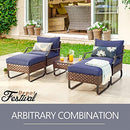 Festival Depot 3 Pieces Patio Furniture Set, All-Weather PE Rattan Wicker Metal Frame Sofa Outdoor Conversation Set Sectional Couch with Cushion Ottoman and Coffee Table for Deck Poolside (Blue)