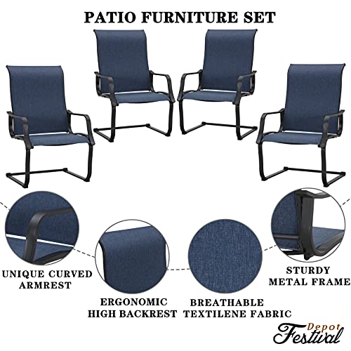 Festival Depot Outdoor Dining Chairs Set of Patio Armchairs with Textilene Fabric and High Back All Weather Metal Furniture for Backyard Deck Garden