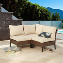 Festival Depot 3 Pieces Patio Conversation Set Sectional Corner Sofa Combination Outdoor All-Weather Wicker Metal Armless Chairs with Seating Back Cushions Garden Deck Poolside