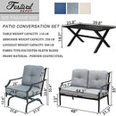Festival Depot 4 pc Conversation Set Patio Outdoor ArmChairs Loveseat Set with Coffee Table Fabric Metal Frame Furniture Garden Bistro Seating Thick Soft Cushions