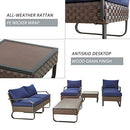 Festival Depot 8 Pcs Patio Conversation Sets Outdoor Furniture Sectional Sofa with All-Weather PE Rattan Wicker Chair Loveseat Coffee Table and Thick Soft Removable Couch Cushions(Blue)