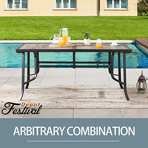 Sports Festival 63" x 35.4" x 28.7" Patio Outdoor Dining Rectangular Table with Folding Wooden Finish Table Top and Black Metal Frame for Lawn Backyard Garden Porch Deck Poolside