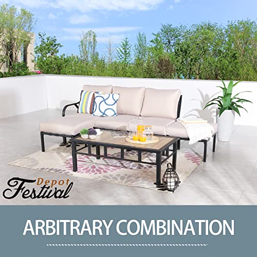 Sports Festival 1 Pcs Patio Coffee Side Table Outdoor Furniture with Wooden Desktop and Metal Frame Modern Rectangle Table for Porch Garden Poolside Deck Lawn Balcony
