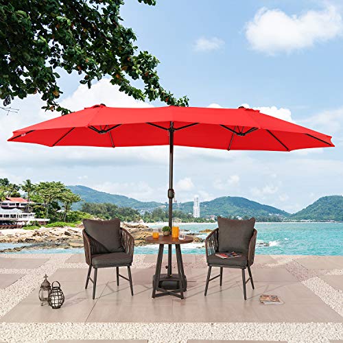 Festival Depot 14.7 ft Patio Umbrella Outdoor Large Twin Umbrella Double-Sided Ventilation Sun Canopy Market Umbrella with Aluminum Pole Handle Crank Without Base for Garden, Poolside, Deck