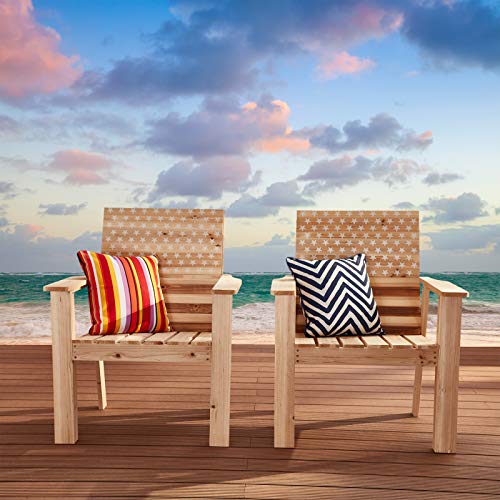 Festival Depot 2 Pieces Patio Wood Chair Stars and Strips Printing Furniture Outdoor for Deck