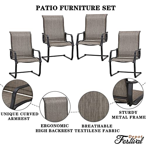 Festival Depot Outdoor Dining Chairs Set of Patio Armchairs with Textilene Fabric and High Back All Weather Metal Furniture for Backyard Deck Garden