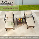 Festival Depot 5 Pieces Patio Outdoor Conversation Brown Wicker Rattan Chairs Cushions Ottomans Set Coffee Square Table Black Classic Metal Frame Furniture Garden Bistro Seating with Cushions