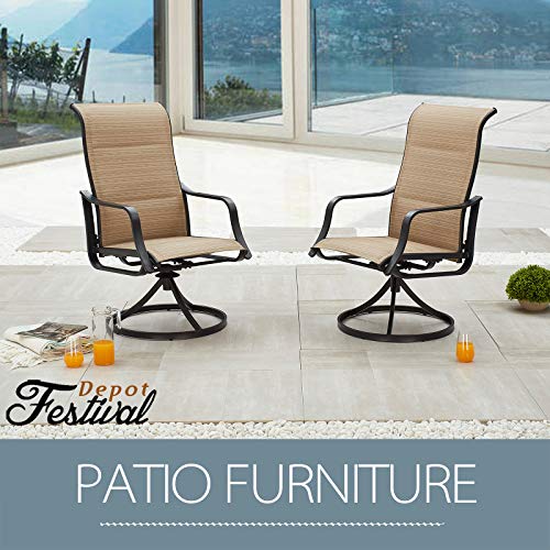 Festival Depot 2 Pcs Bistro Outdoor Patio Dining 360¡Swivel Chairs Furniture Armrest Chairs for Deck Garden Pool