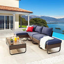 Festival Depot 6 Pieces Patio Conversation Sets Outdoor Furniture Sectional Sofa with All-Weather PE Rattan Wicker Back Chair, Coffee Table, Ottoman and Thick Soft Removable Couch Cushions (Blue)