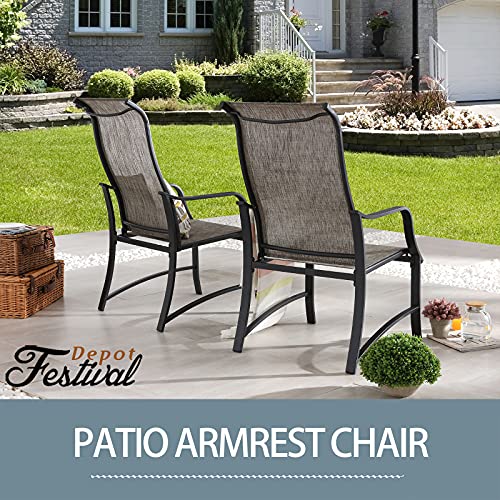 Festival Depot 2 Pcs Patio Dining Armchair Set Outdoor Furniture with Curved Armrest, Breathable Textilene Fabric and All-Weather Metal Frame for Porch Poolside Deck Garden Lawn (Grey)