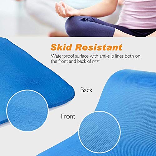 LOKATSE HOME Yoga Mat Thick,Non Slip Men Women Exercise Mat for Home Floor Gym of Workout with Carry Strip 72x24.4x2/5Inches (Blue)