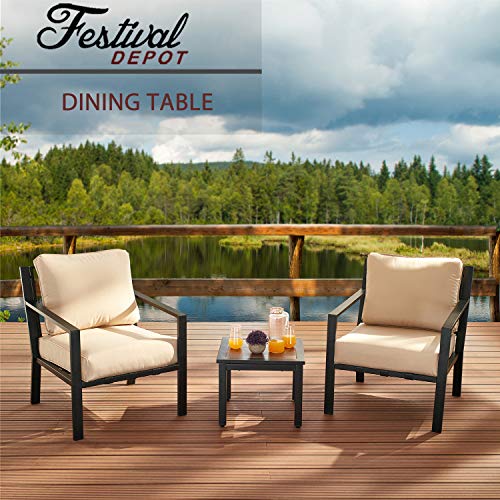 Festival Depot Metal Outdoor Furniture Side End Coffee Table Patio Bistro Square Dining Table Top with Steel Legs Black