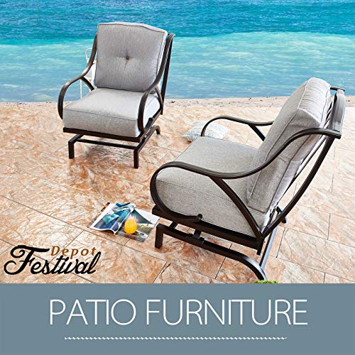 Festival Depot 3-Piece Outdoor Patio Dining Chairs Set Garden Bistro Square Metal Table and Seating Set with Thick Cushions