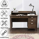 Festival Depot 53" Home Office Desk Writing Computer Desk Vintage Wood Style Laptop Table with Hutch and Sliding Track Drawers for Study Bedroom Workstation