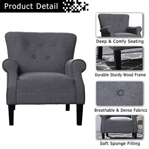 Festival Depot 2 Piece Indoor Modern Fabric Furniture Accent Arm Chair Single Sofa for Living Room Bedroom with Comfortable Seat,31.1" x 31.1" x 36.8"
