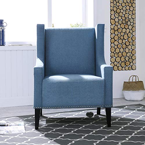 Festival Depot 1 Piece Indoor Modern Fabric Furniture Accent Arm Chair Single Sofa for Living Room Bedroom with Wingback and Comfortable Seat, 28.7" x 18.9" x 30.7", Blue