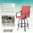 Festival Depot 9 Pcs Patio Dining Set Bar Height Stools Swivel Bistro Chairs with Armrest and Tempered Glass Top Table Metal Outdoor Furniture for Yard (Red)