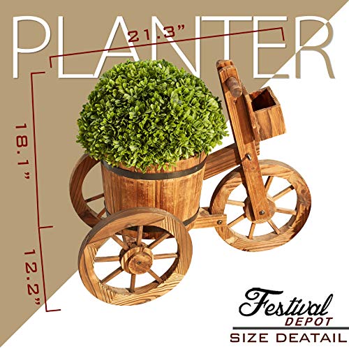 plant pot wheels outdoor Festival Depot Outdoor Wooden Wagon Tricycle Planter Flower Pot Holder with Bucket Wheels Garden Decorative Barrel
