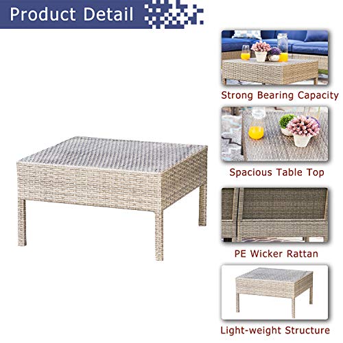Festival Depot 6pcs Furniture Patio Conversation Set Sectional PE Rattan Wicker Sofa Couch with Coffee Table and Washable Seat Cushions, Blue