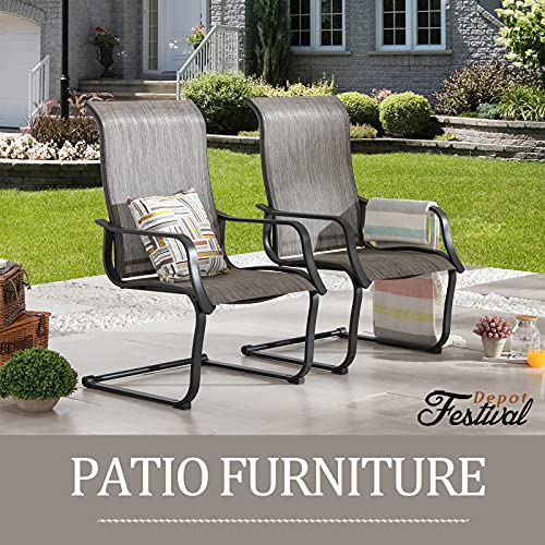 Festival Depot Outdoor Dining Chairs Set of Patio Armchairs with Textilene Fabric and High Back All Weather Metal Furniture for Backyard Deck Garden