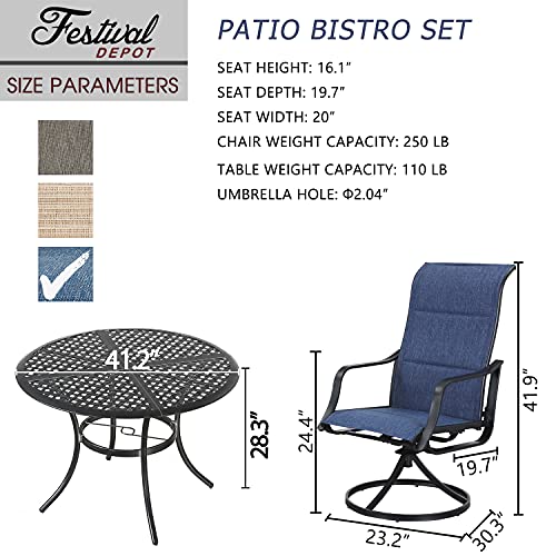 Festival Depot 5 Pieces Patio Dining Conversation Set, 4 Swivel Bistro Armrest Chair & 1 Round Metal Table with 2.04" Umbrella Hole for Deck Poolside Porch Backyard