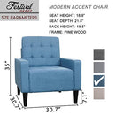 Festival Depot 2 pcs Indoor Modern Fabric Furniture Set Accent Armrest Chair Single Sofa for Living Room Bedroom with Hand-Crafted Button Tufting Detail and Deep Seat, 30.7" x 30.7" x 35", Blue