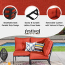 Festival Depot 3 Pcs Patio Conversation Set Sectional Sofa Chair Outdoor Furniture All-Weather Bistro Set with 2 Metal Armless Chair and 1 Corner Chair for Garden Pool Porch Deck Backyard (Red)