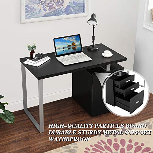 Festival Depot 47.5" Home Office Desk Modern Computer Desk with Metal Frame Laptop Table with Reversible File Cabinet Including Drawers for Study Working