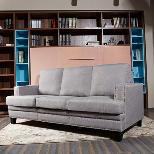 Festival Depot 1 Piece Indoor Modern Fabric Furniture Rivet Edge Armrest 3-Seat Sofa Couch for Living Room Bedroom with Comfortable Seat, 74.8" x 31.5" x 30.7"