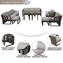Festival Depot 12Pc Outdoor Furniture Patio Conversation Set Sectional Sofa Chairs All Weather Wicker Ottoman Metal Frame Slatted Side Coffee Table with Thick Grey Seat Back Cushions Without Pillows