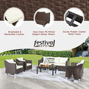 Festival Depot 9 Pcs Patio Conversation Set Outdoor Furniture Combination Sectional Sofa All-Weather PE Wicker Metal Armchairs with Seating Back Cushions Side Coffee Table (Beige)