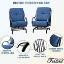 Festival Depot Patio Chair Set of 2 Metal Armchairs with Thick Cushions Outdoor Furniture for Bistro Deck Garden (Blue) (B-PF19110X2-B)