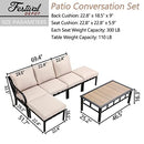 Festival Depot 6 Pcs Patio Conversation Set Sectional Corner Chair with Cushions Ottoman and Coffee Table All Weather Metal Outdoor Furniture for Deck Poolside, Beige