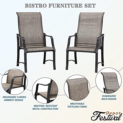 Festival Depot 5 Pieces Patio Dining Set of 4 Armrest Chair with Textilene Fabric and 1 Square Table with 2.16" Umbrella Hole Outdoor Furniture w/Metal Frame for Backyard Deck Garden, Grey