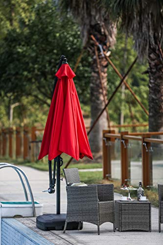 Festival Depot Outdoor Patio Umbrella Offset Cantilever Hanging Sun Umbrella with Hand Crank and Water Base/Stand for Pool Porch Deck Market Lawn